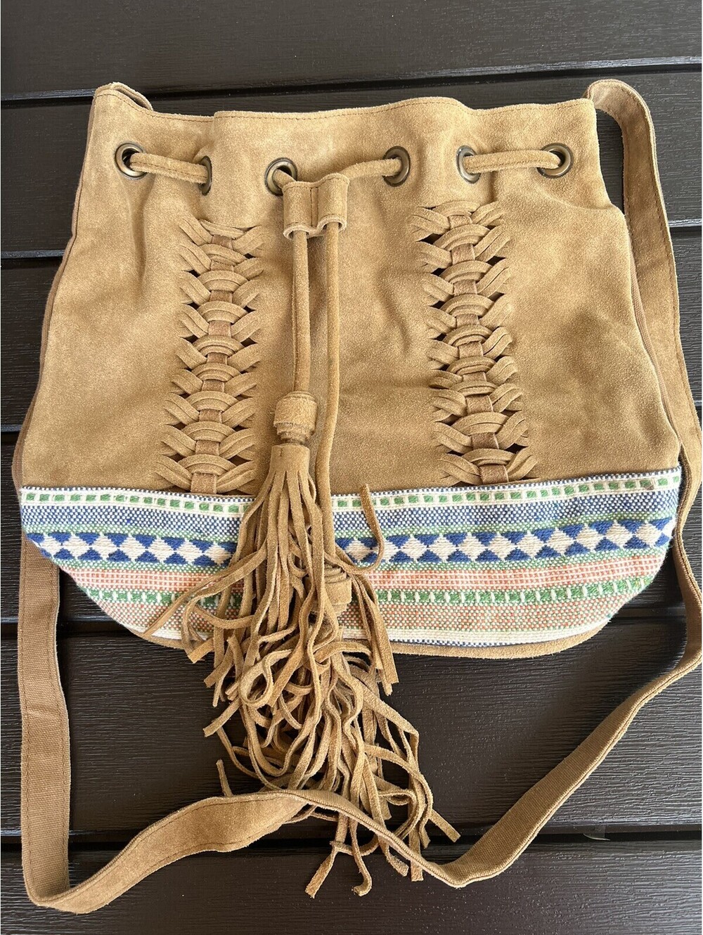 Earthbound Trading Suede Fringe Boho Shoulder Bag Purse.